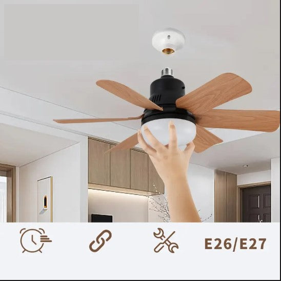 Ventilateur de Plafond avec Lampe LED et Télécommande – 3 Vitesses, Éclairage Réglable, Fixation Douille E27