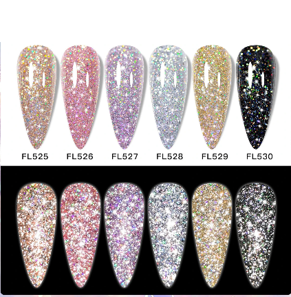 Vernis Gel à Paillettes FOUR LILY – Effet Glitter Intense 7ml FL525–FL530, UV/LED Longue Tenue