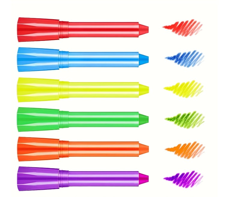 Crayons de Maquillage Fluorescents pour le Visage et le Corps – 6 Couleurs Vives Lavables