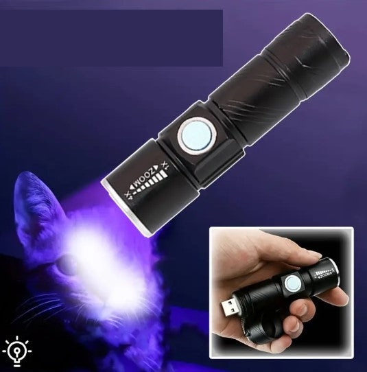 Lampe Torche UV 501 à LED avec Zoom Réglable – Détecteur de Taches et de Faux Billets – 1 Pièce – Collection Lampes de Poche