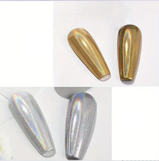Vernis en Poudre Effet Chrome Métallisé – Argent, Or et Rose pour Ongles Ultra Brillants