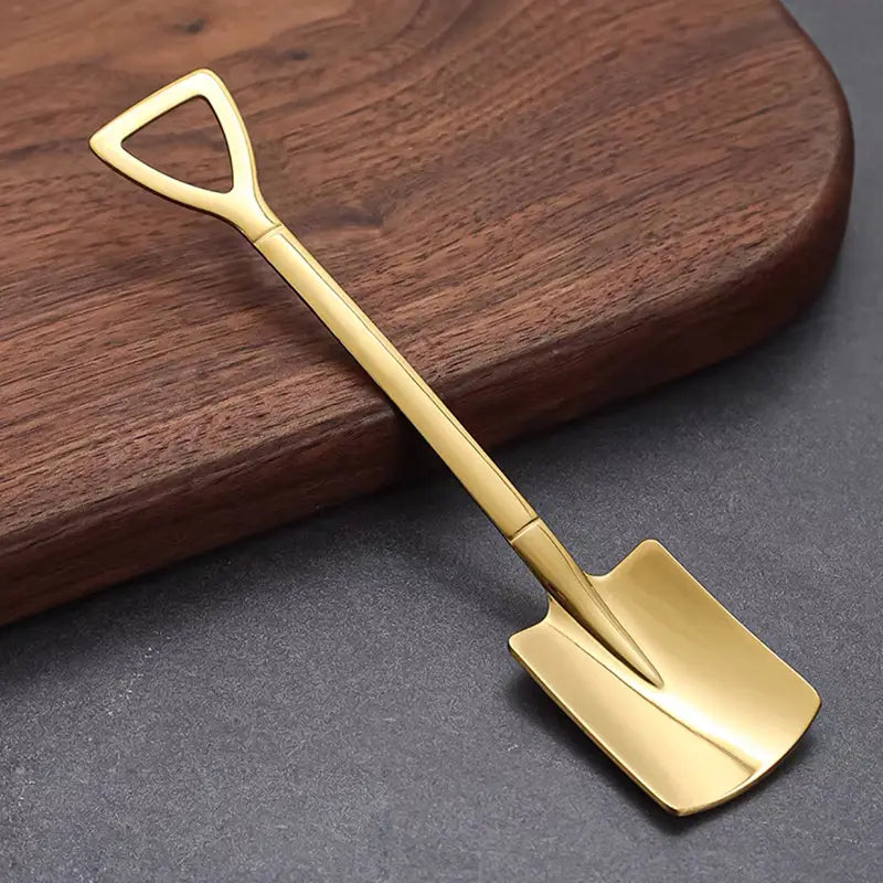 Cuillères Originales en Forme de Pelle Dorée – Lot de 4 Cuillères de Service Créatives pour Café, Desserts et Glaces