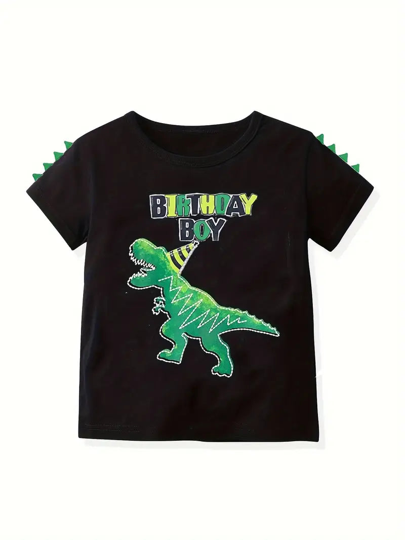 Chemise garçon grise motif dinosaure Birthday Boy – t-shirt anniversaire enfant