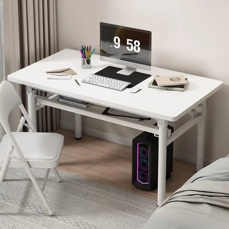 Bureau Blanc Pliable Moderne – Table de Travail Minimaliste pour Bureau à Domicile ou Étudiant