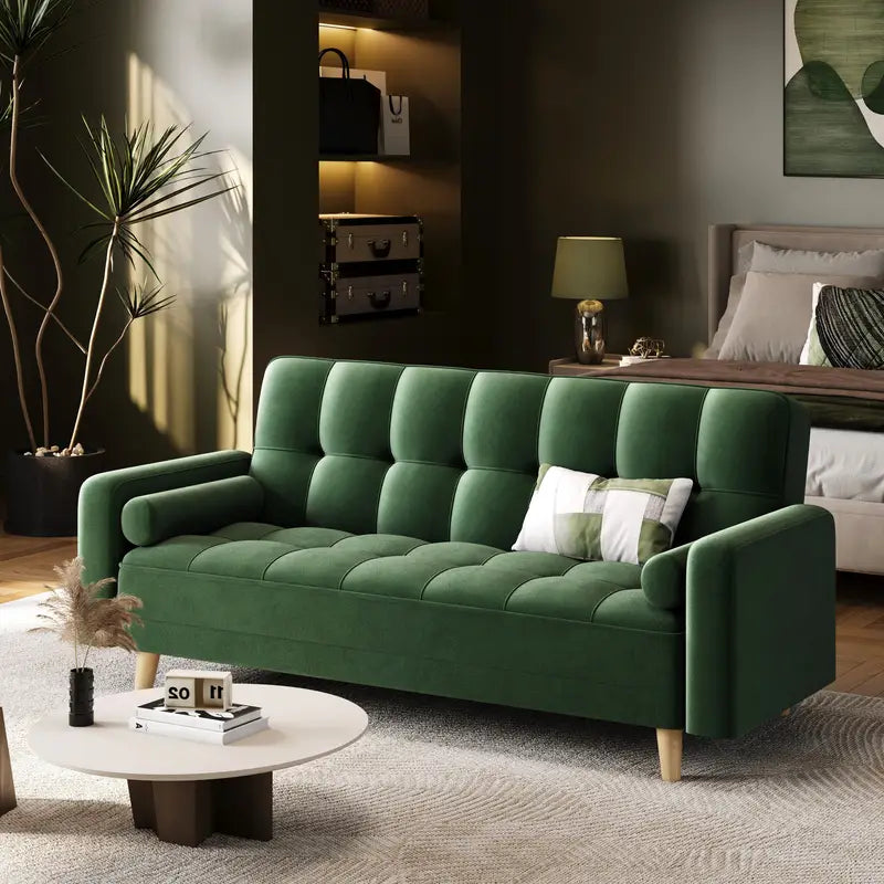 Canapé 3 Places Gris Foncé Style Scandinave – Dossier Capitonné et Pieds en Bois pour Salon Moderne