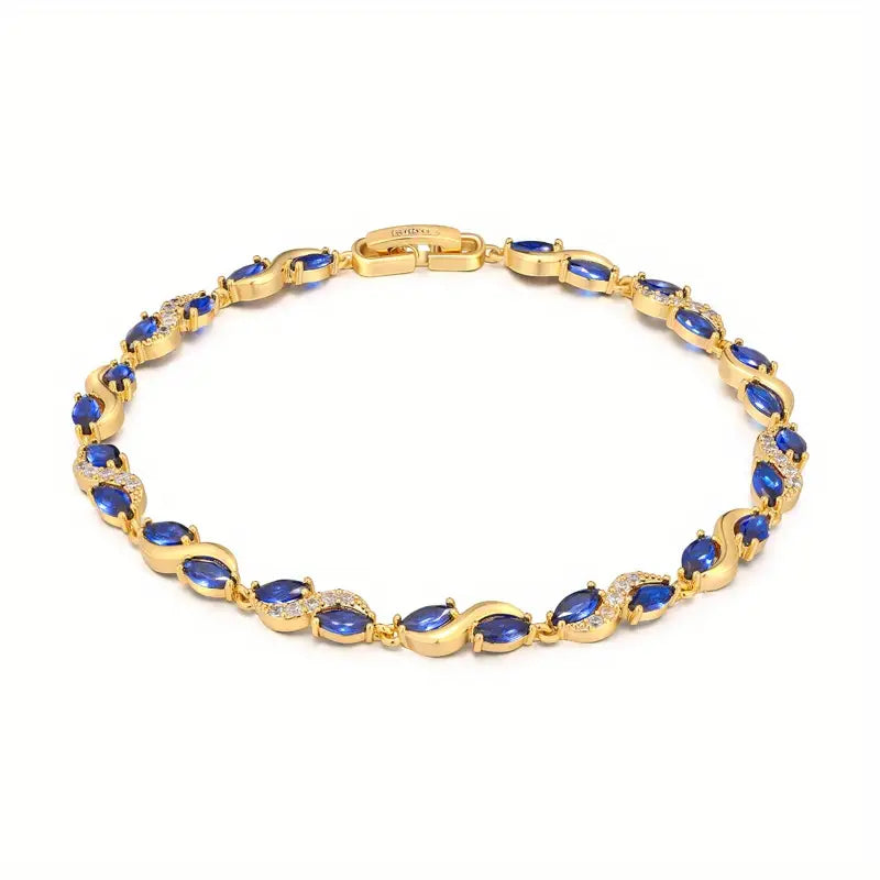 Bracelet femme doré avec cristaux bleus et zircons – Bijou élégant et raffiné