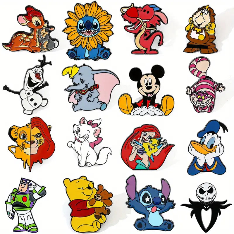 Lot de Broches Enfant Disney – 8 ou 16 Pièces Personnages Célèbres, Accessoires Fantaisie pour Sac, Vêtements et Collection