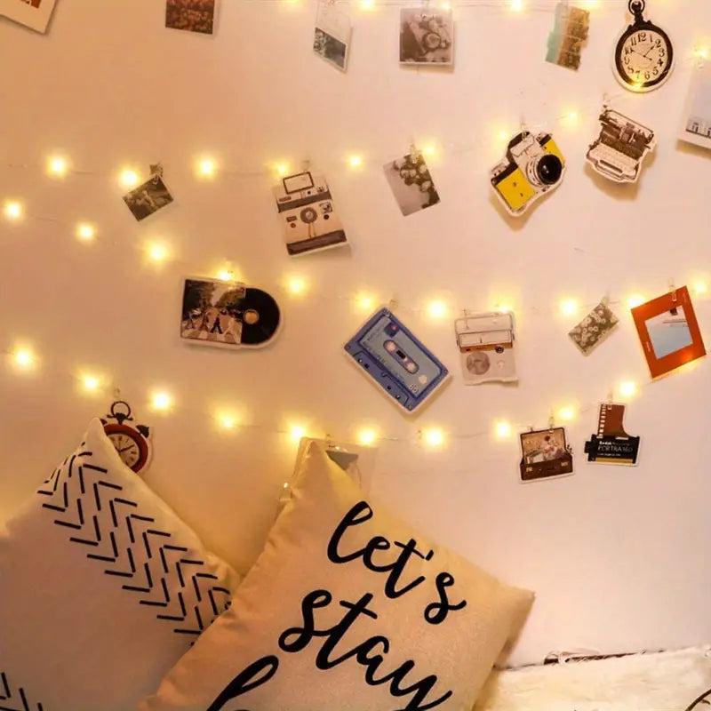 Guirlande Lumineuse LED avec Pinces – Éclairage Déco pour Photos, Mur et Chambre Ambiance Chaleureuse