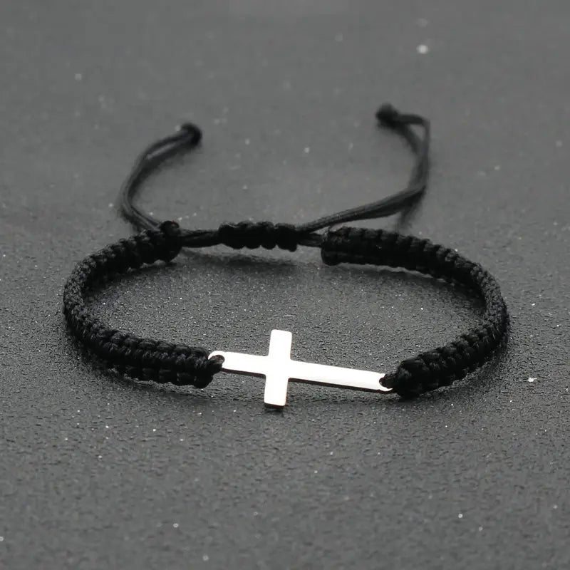 Bracelet homme croix en corde rouge tressée – Bijou religieux ajustable tendance
