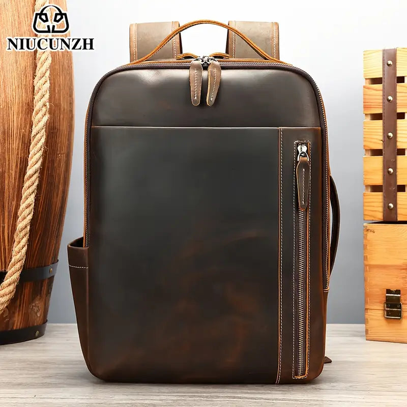 Sac à dos homme en cuir marron vintage – Élégant, robuste et idéal pour ordinateur portable