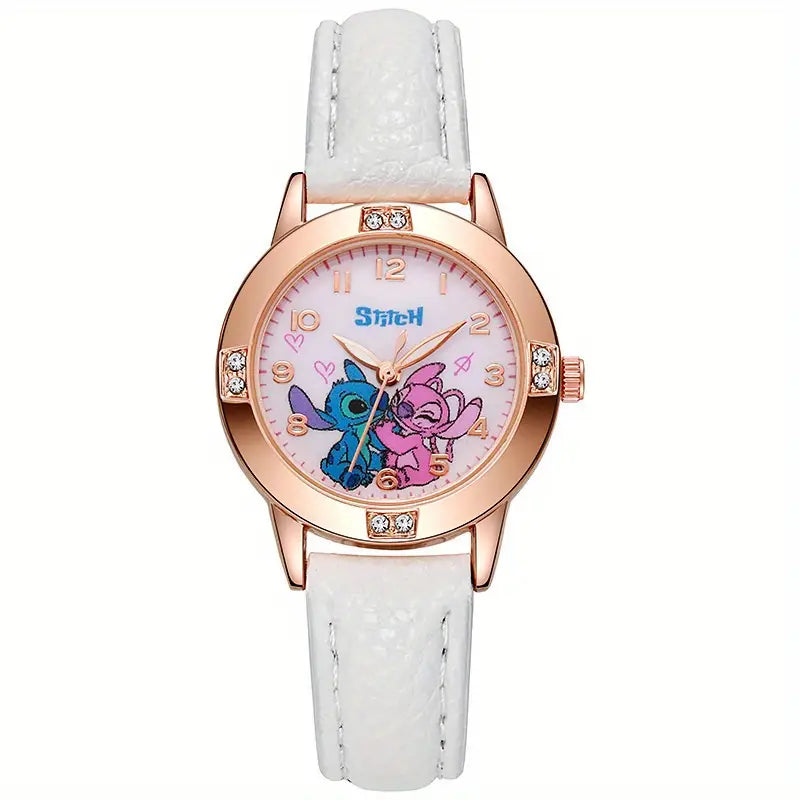 Montre Enfant Fille Rose avec Personnage Stitch – Bracelet Simili Cuir et Cadran Fantaisie