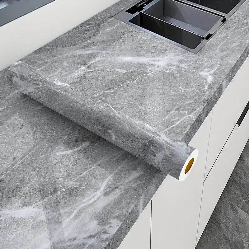 Papier Peint Adhésif Effet Marbre Blanc – Rouleau Étanche et Facile à Poser pour Cuisine, Salle de Bain et Meubles