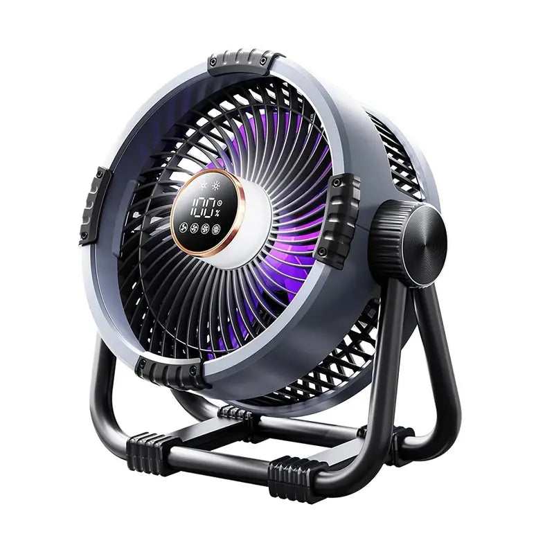 Ventilateur portable rechargeable 10 pouces – écran LED, vitesse réglable et lumière intégrée