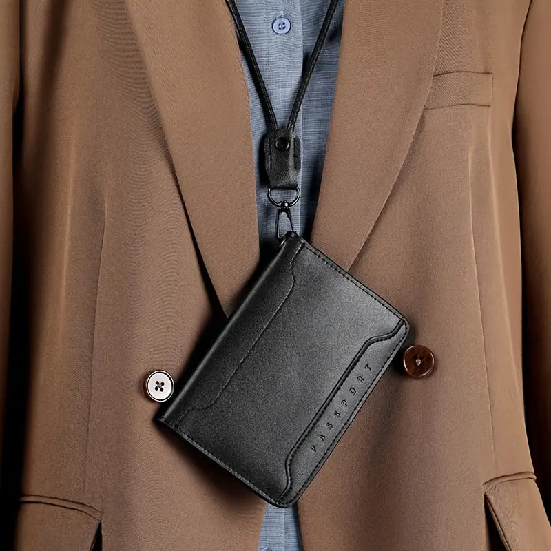 Protège-passeport en cuir marron  Étui voyage multifonction avec porte-cartes et cordon de sécurité