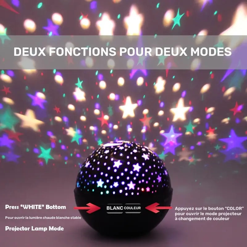 Projecteur ciel étoilé LED bébé – Veilleuse lune et étoiles multicolores pour décoration chambre enfant