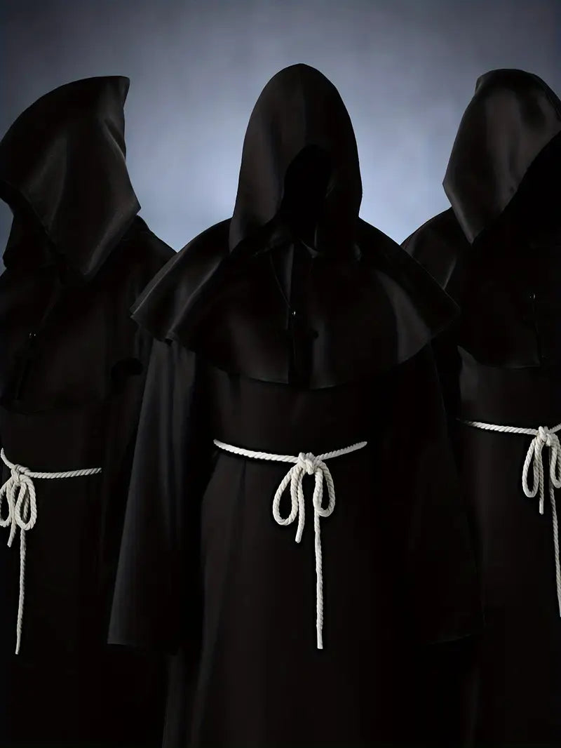 Robe de moine médiévale homme – Costume fantaisie religieux avec capuche et corde