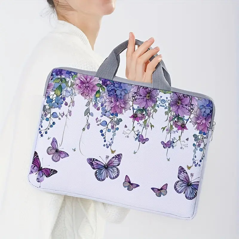 Mallette pour ordinateur portable motif papillons Housse élégante et fleurie pour PC 13 à 15 pouces