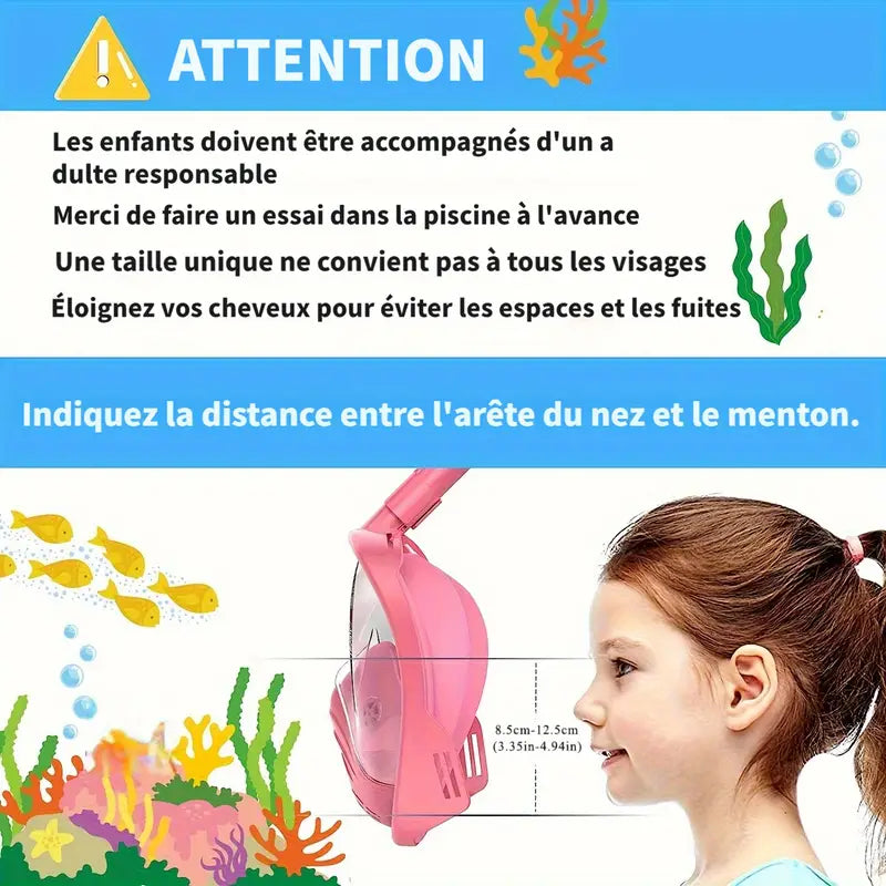 Masque de plongée intégral enfant avec tuba – Système anti-buée et anti-fuite pour snorkeling