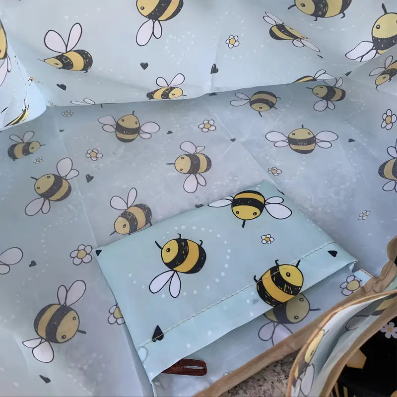 Sac Cabas Femme Pliable Motif Abeilles Jaune – Tote Bag Réutilisable et Écologique
