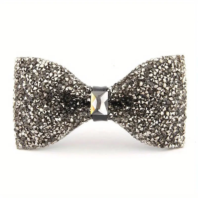 Nœud papillon homme argenté à strass – Accessoire chic et brillant pour mariage, soirée et gala