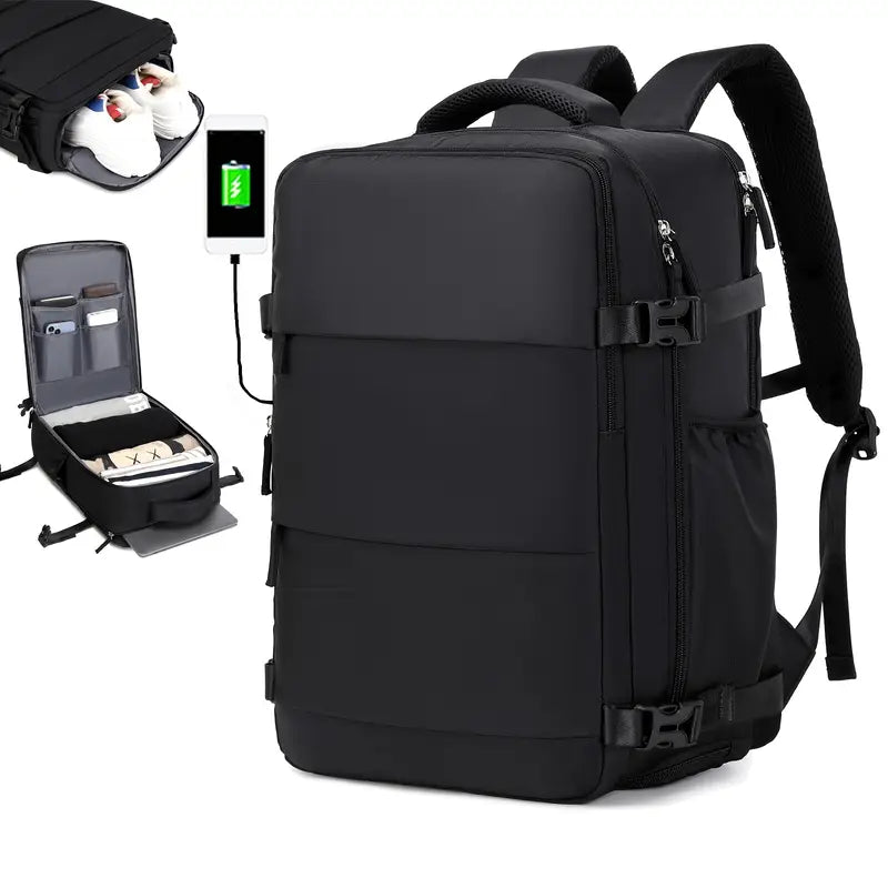 Sac à dos décontracté – Grand sac de voyage pliable avec port USB et compartiment chaussures