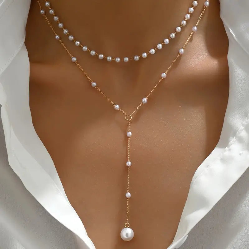 Collier femme perles blanches élégantes – Bijou raffiné à double rang doré