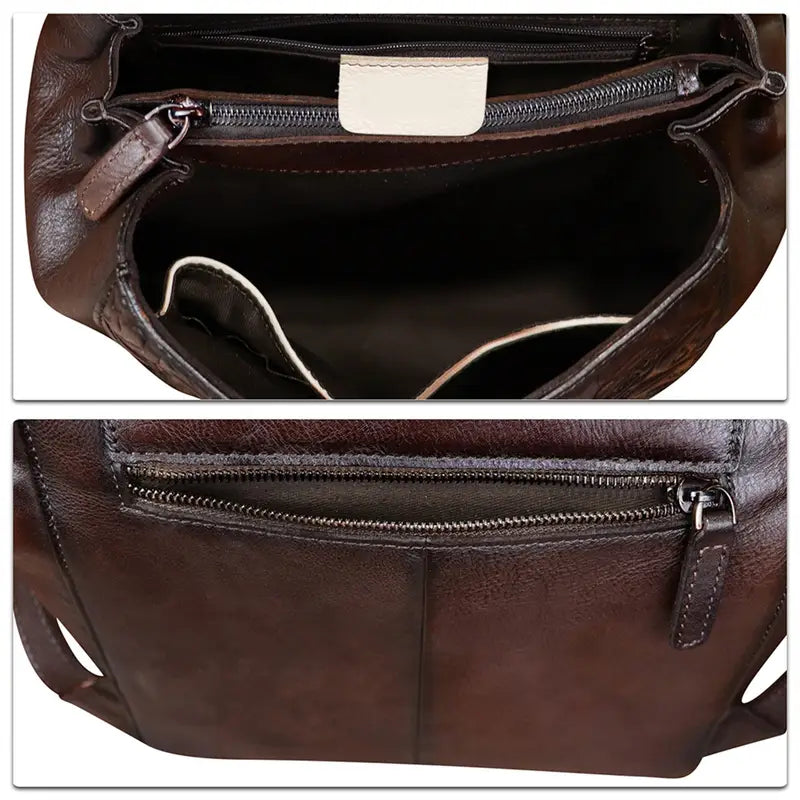 Sac à dos femme en cuir marron gravé – Élégant, vintage et artisanal