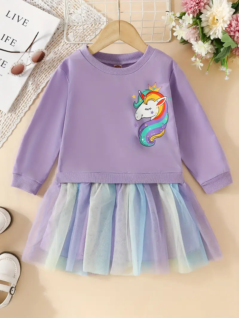 Robe fille licorne blanche avec jupe tutu arc-en-ciel – Tenue féérique et colorée