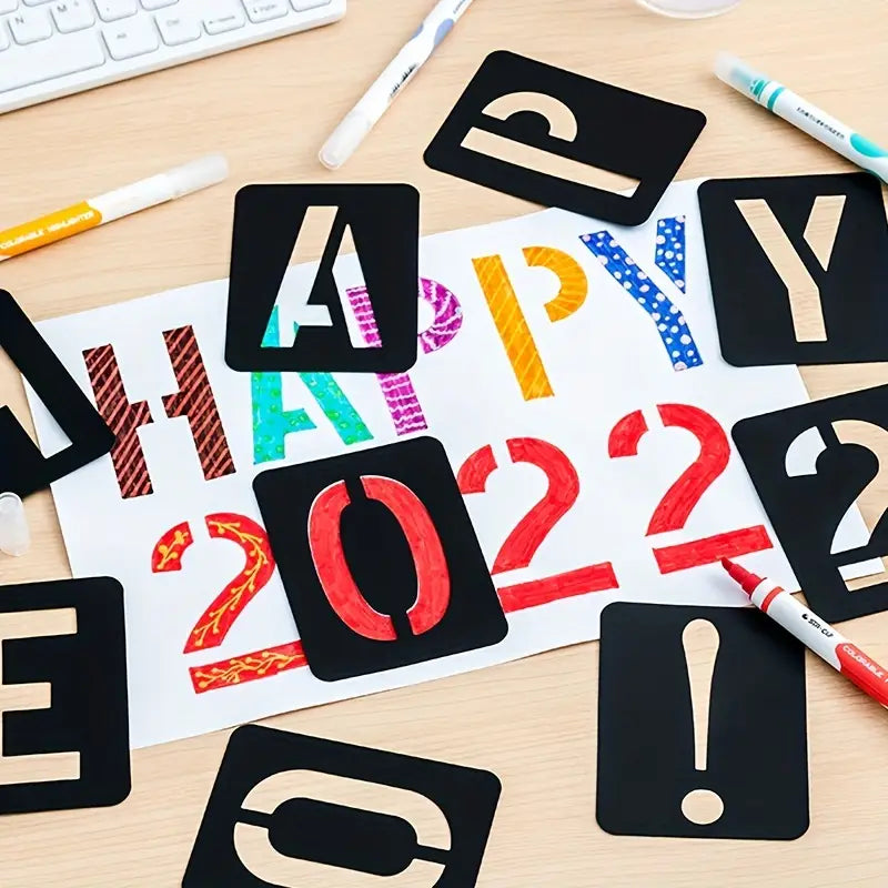 Pochoirs Alphabet et Chiffres – Gabarits de Lettres, Nombres et Symboles pour Scrapbooking, Estampage et DIY