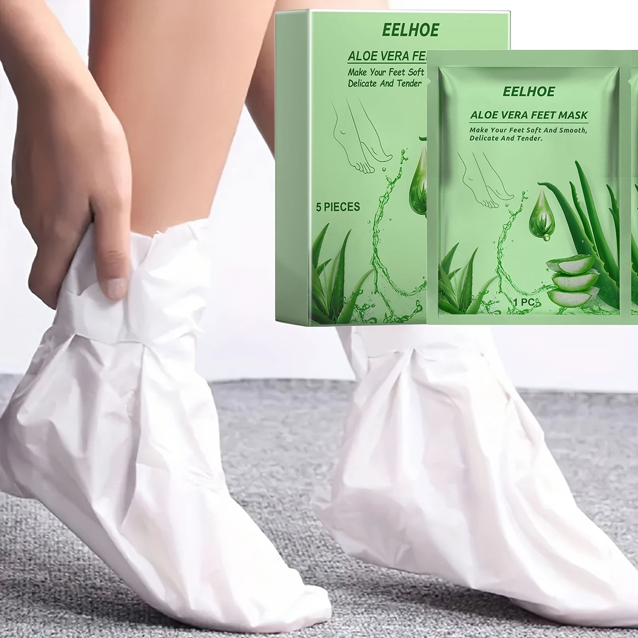 Masque Pieds Exfoliant à l’Aloe Vera – 5 Paires Hydratantes pour Peaux Sèches et Talons Fendillés