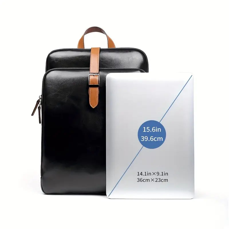 Sac à dos homme en cuir noir élégant – Design professionnel avec bretelles contrastées marron