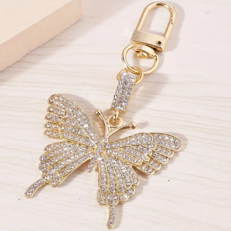 Porte-clés papillon doré strass – Breloque élégante et brillante pour femme
