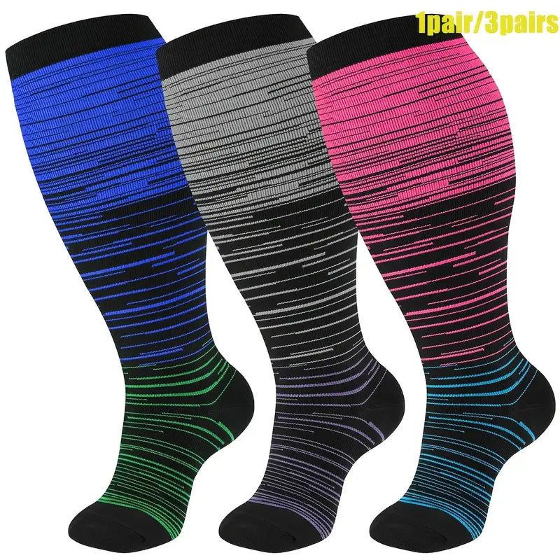 Chaussettes hautes de compression homme – Sport, course et voyage, motifs colorés dynamiques