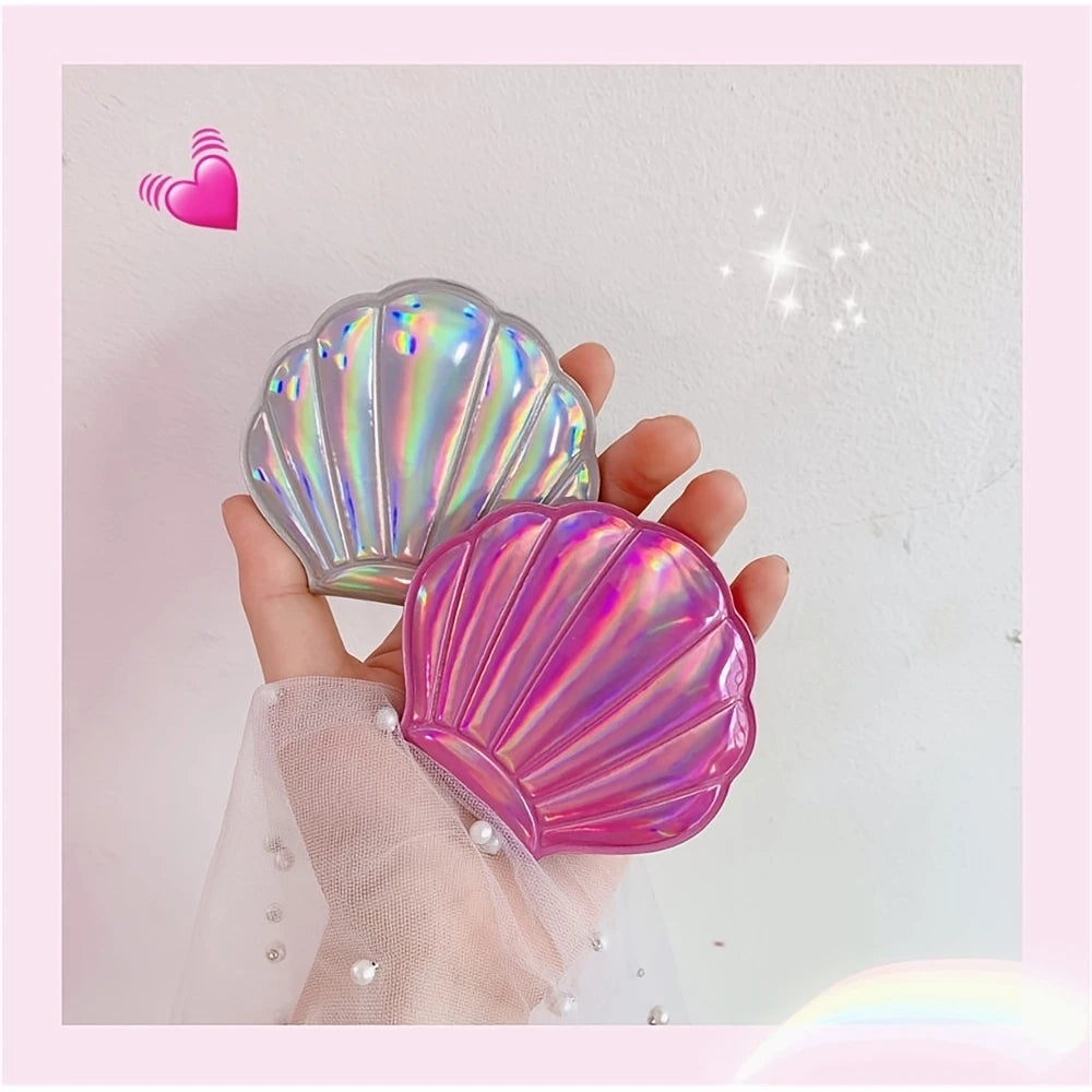 Miroir de Maquillage Coquillage Holographique – Compact et Féérique pour Retouches Beauté en Voyage
