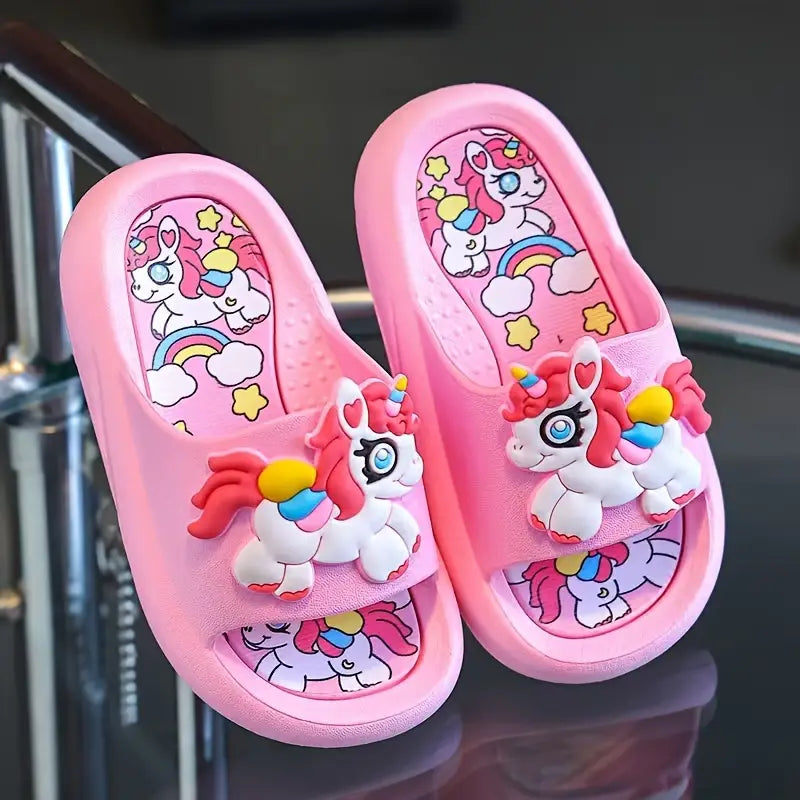 Sandales fille licorne roses – Pantoufles d’été antidérapantes et confortables