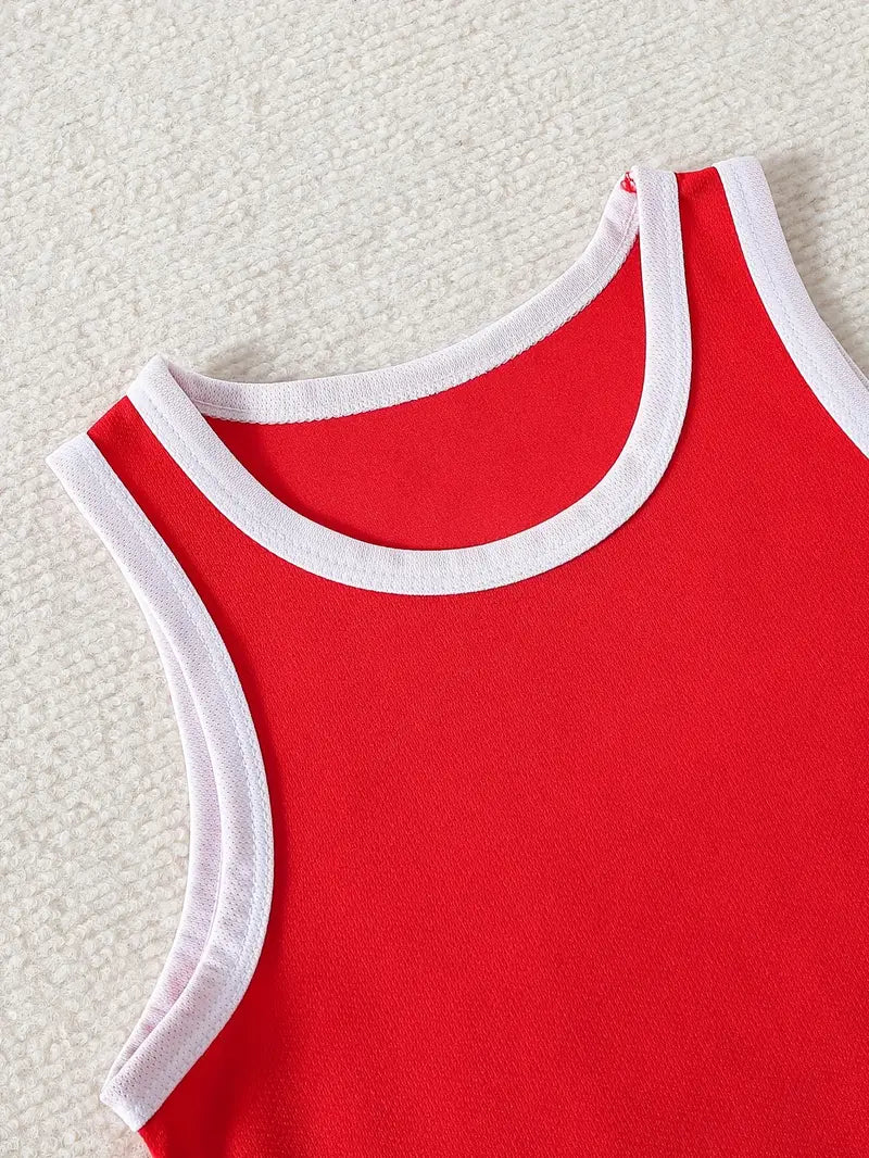 Débardeur de Sport Enfant – Maillot Sans Manches Respirant Rouge et Bleu