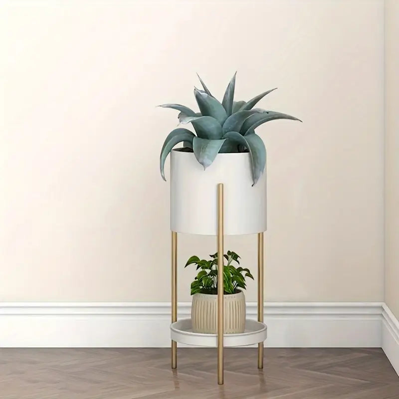 Porte-plante design avec support en métal doré – Meuble décoratif gain de place pour RV et intérieur