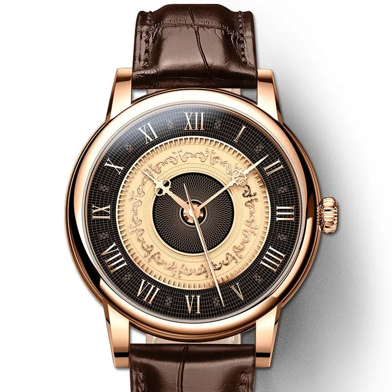 Montre homme élégante à cadran romain – Style classique avec bracelet cuir noir