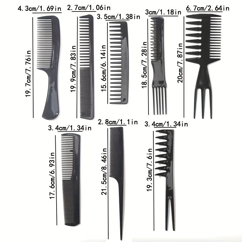 Lot de 8 Peignes Professionnels de Coiffure – Antistatiques, Résistants à la Chaleur, Idéal Salon ou Maison