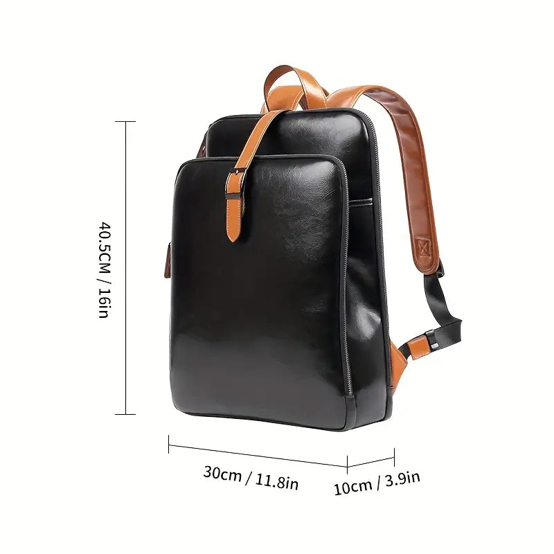 Sac à dos homme en cuir noir élégant – Design professionnel avec bretelles contrastées marron