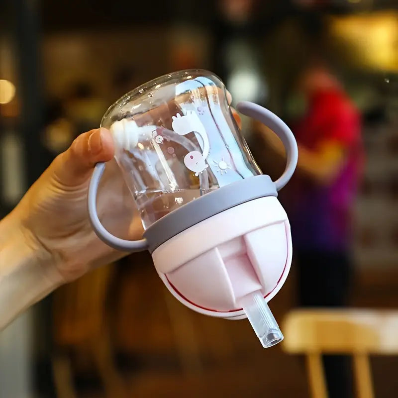Gobelet d’apprentissage bébé avec paille – Tasse anti-fuite à poignées pour cadeau naissance