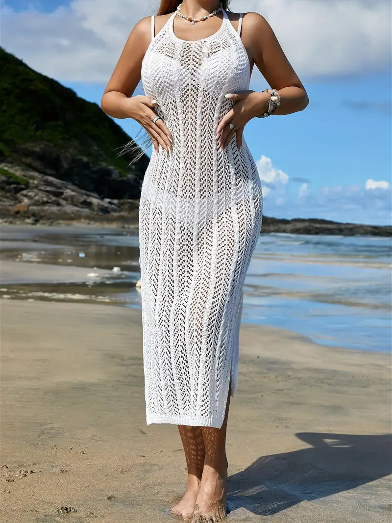 Robe de Plage en Maille Crochet – Tunique Longue Transparente Élégante Été