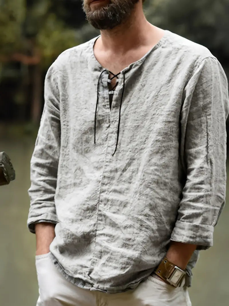 Chemise fantaisie homme en lin – Haut décontracté à lacets style bohème et médiéval