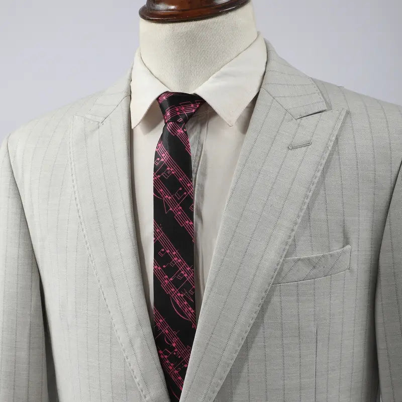 Cravate noire homme à motifs notes de musique roses – Accessoire élégant pour musiciens et soirées habillées