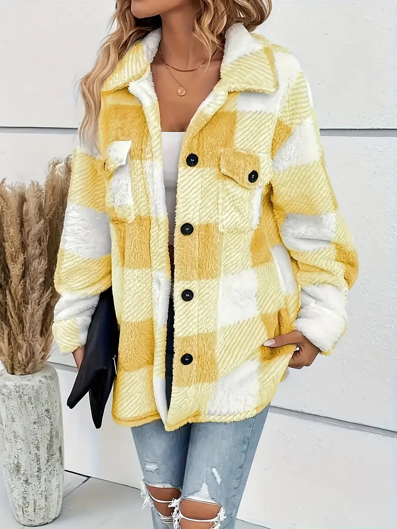 Surchemise Femme à Carreaux Effet Mouton – Veste Douillette et Tendance pour l’Hiver