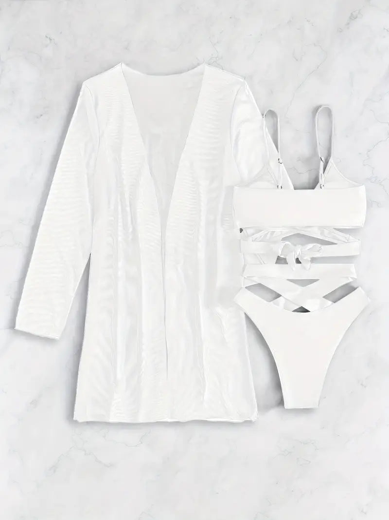 Maillot de Bain Une Pièce Blanc – Design Croisé Élégant et Sexy pour l’Été