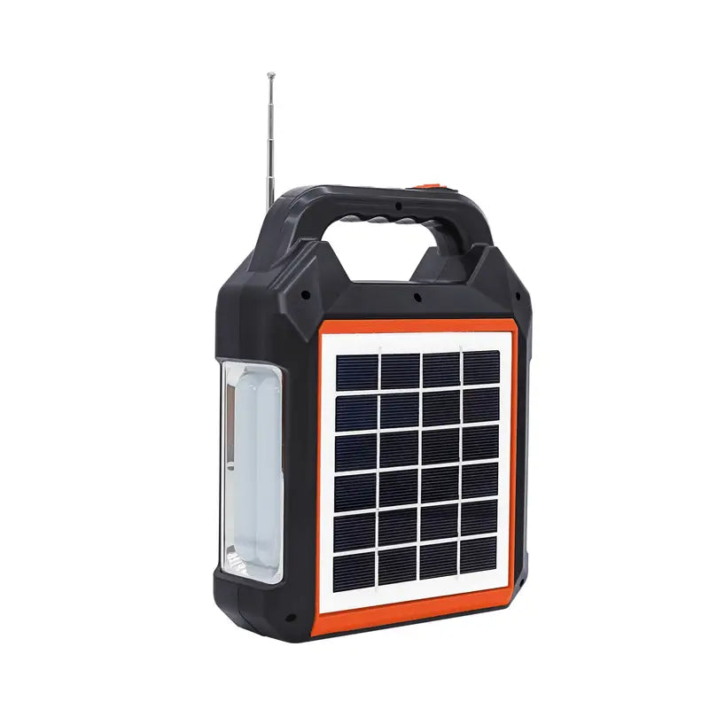 Lampe solaire portable multifonction – Éclairage LED, radio FM et alimentation d’appoint pour camping et urgences
