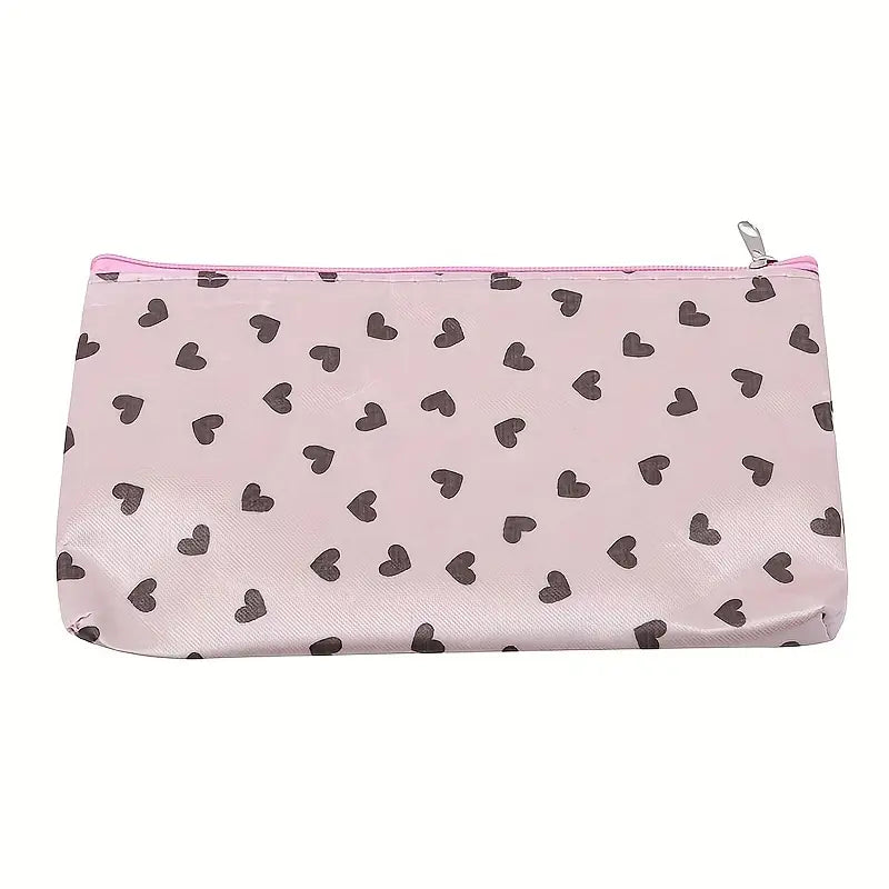Trousse de Maquillage Motifs Cœurs – Pochette Zippée pour Rangement Cosmétique, Stylos ou Accessoires