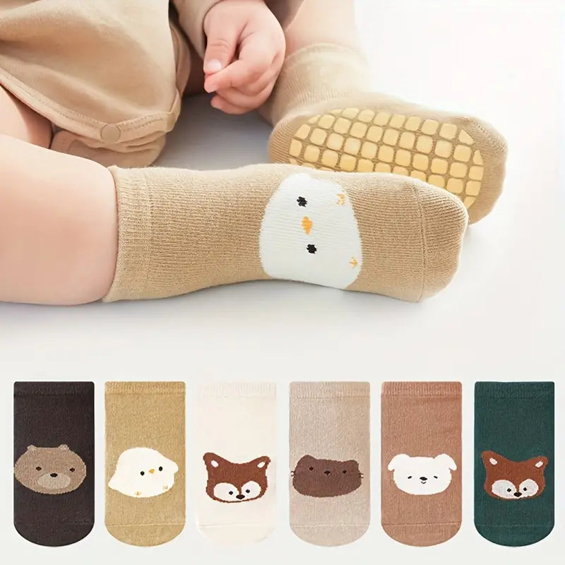 Chaussettes antidérapantes bébé – Bas doux avec motifs animaux mignons, confort et sécurité pour premiers pas