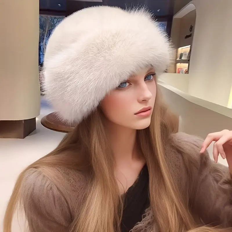 Chapeau femme hiver blanc en fausse fourrure – Élégance chic et chaleur assurée